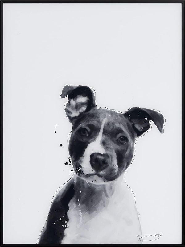 Photo 1 of Empire Art Direct  Black and White Pet Dog Wall Art on Printed Glass Encased with a Black Anodized Frame, Ready to Hang, Living Room, Bedroom & Office, 24x36inch 