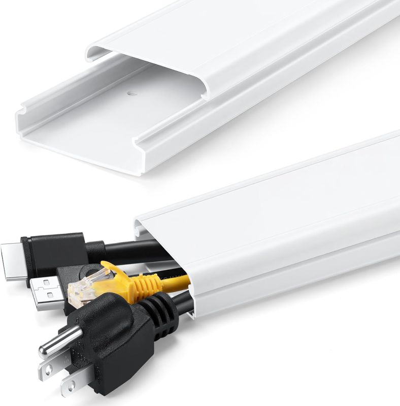 Photo 1 of 34in TV Cord Hider for Wall Mounted TV, Large Cord Cover Wall, Cable Hider TV Cable Management Kit, TV Wire Hider for Wall, White Cable Raceway Cable Cover, Cable Concealer 2 xL17in, W2in xH0.7in