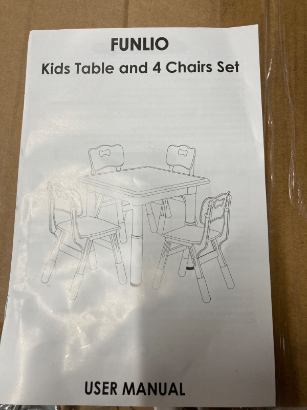 Photo 4 of FUNLIO Kids Table and 4 Chairs Set, Height Adjustable Toddler Table and Chair Set for Ages 3-8, Easy to Wipe Arts & Crafts Table, for Classrooms/Daycares/Homes, CPC & CE Approved?5-Piece Set?