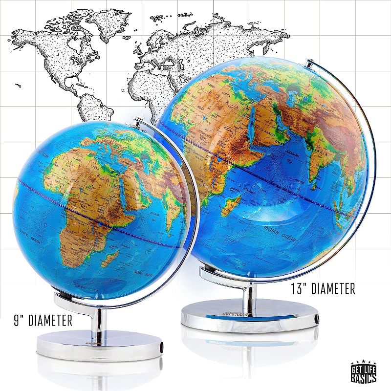 Photo 1 of ***DAMAGE TO SPINNER MOUNT*** GET LIFE BASICS Illuminated Globe of The World with Stand - 13 Inch Tall 3in1 World Globe, Constellation Globe Night Light, and Globe Lamp with Built-in LED, Easy to Read Texts, and Non-Tip Base