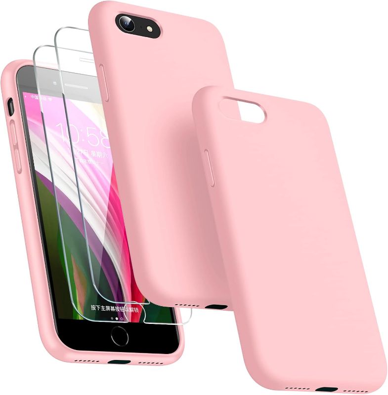 Photo 1 of Dssairo [3 in 1 for iPhone SE case 2022/3rd/2020/2nd gen, iPhone 7/8 case?with 2 Pack Screen Protector, Liquid Silicone Ultra Slim Shockproof Protective Phone Case [Microfiber Lining] (Pink)…