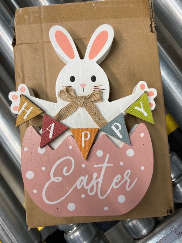 Photo 2 of HOMirable aster Decorations for Home Pink Bunny Decor Happy Easter Block Cute Rabbit Tabletop Wooden Farmhouse Rustic Sign, Dining Room, Mantle, Fireplace, Shelf Indoor
