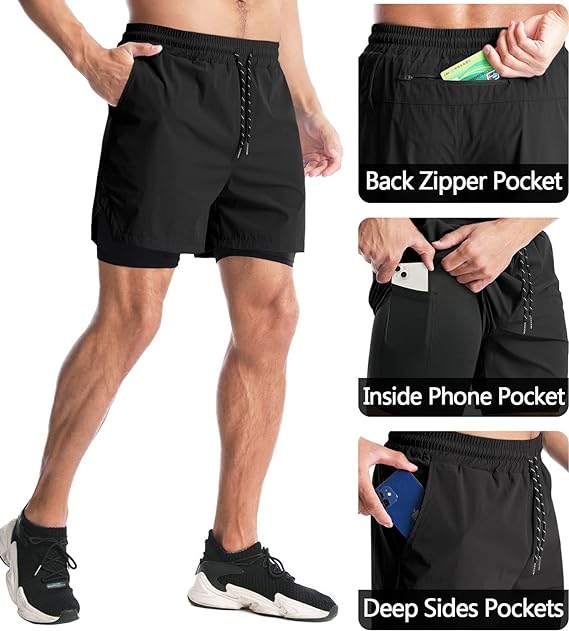 Photo 1 of Aolesy Men’s 2 in 1 Running Shorts, Workout Gym Athletic Shorts for Men Quick Dry Lightweight Training Shorts with Pockets