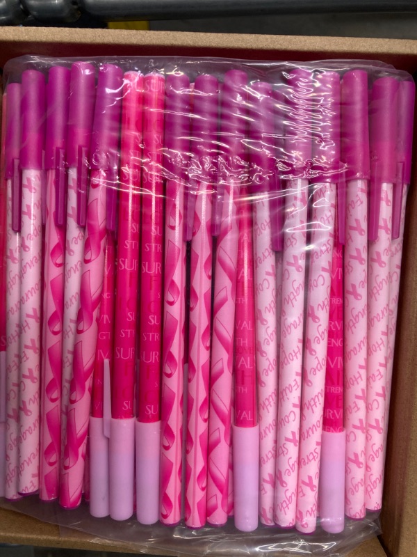 Photo 2 of 120 Pcs Breast Cancer Awareness Pens Bulk Pink Ribbon Ballpoint Pens Hope Faith Strength Courage Survival Pens for Women Gift Public Events Charity Supplies, Black and Red Ink