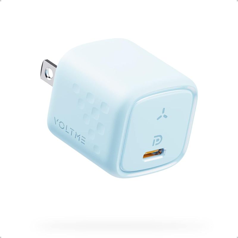 Photo 1 of VOLTME Mini 20W USB-C Power Adapter(GaN iii Tech), PD 3.0 iPhone USB C Faster Charger Block, Type C Wall Charger for iPhone 14/13/12/11 Series, Galaxy, i Pad Pro/i Pad Mini, Airpod and More Blue