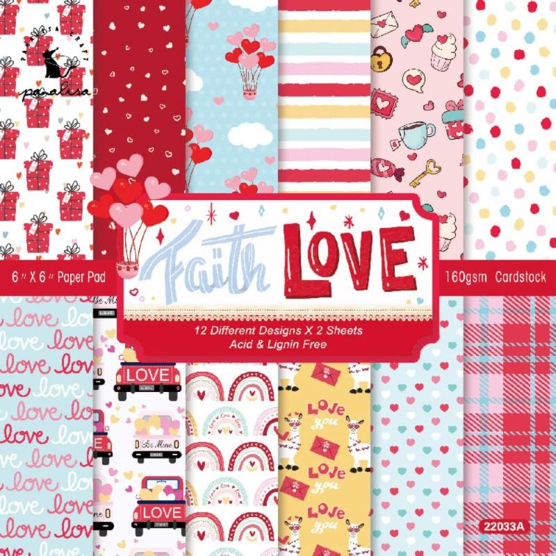 Photo 1 of 24 Sheet 6"X6" Faith Love Heart Balloons Gifts Plaid Patterns Decorative Craft Paper Pad, 160GSM Junk Journal Single-Sided Scrapbook Paper, Scrapbooking Card Making Album Supplies