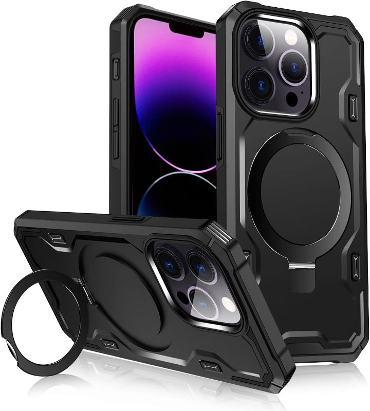 Photo 1 of for iPhone 13 Pro 6.1'' Case, [Compatible with Magsafe] [Invisible Built in Stand & Ring Holder] MIL-Grade, Dual Layer Shockproof Full Protective Case for 13 Pro-Black