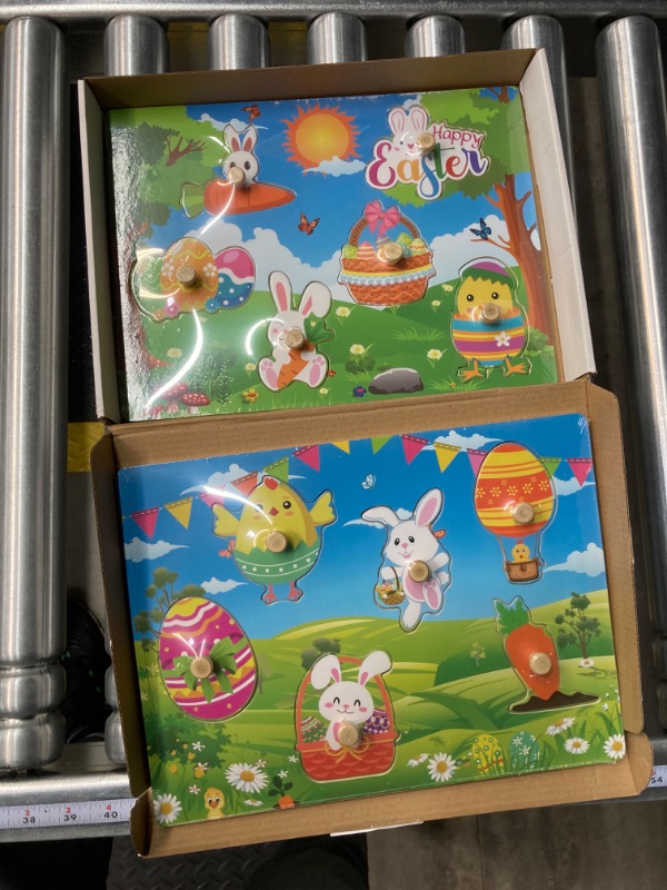 Photo 2 of 2Pack Easter Wooden Peg Puzzles, Educational Learning Puzzles Easter Toys Gifts Party Favors for Kids | Easter Basket Stuffers for Toddlers | Easter Basket Non Candy Goodies Fillers