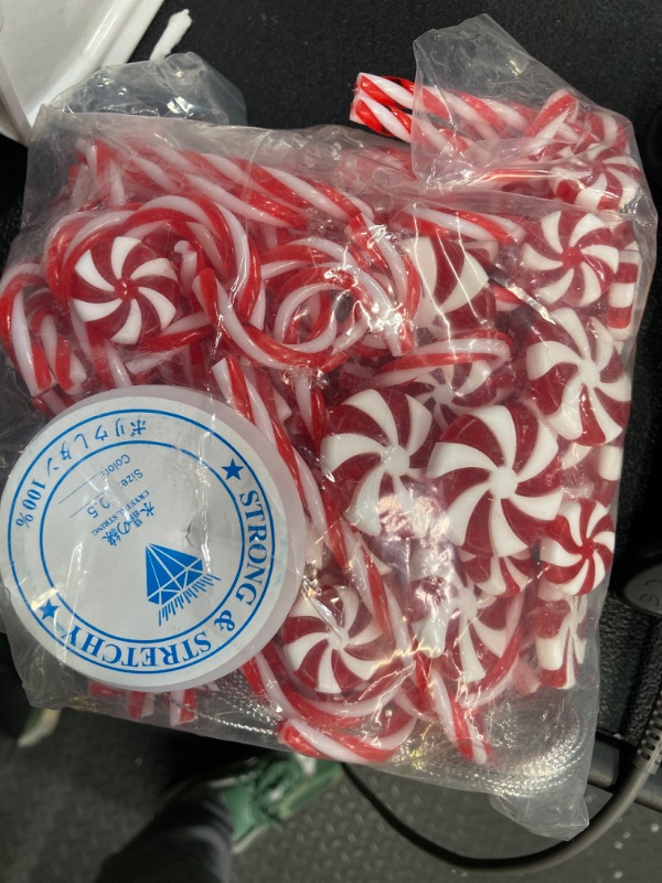 Photo 2 of 120Pcs Candy Cane Decorations Plastic Candy Cane Tree Hanging Decoration Candy Cane Ornament for Tree Decor Home Indoor Outdoor Party Favor, (Red and White)