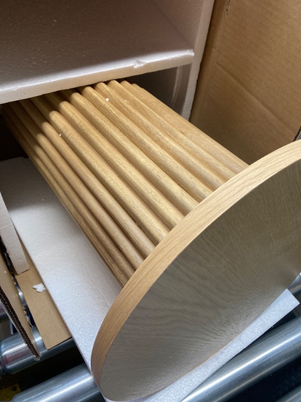 Photo 1 of Round Fluted Accent Side Table - Pedestal Drink Table - Modern Home, Bedroom, and Living Room Furniture - Small Wooden Round End Table with a Solid Oak Base and Wood Veneer Top (Natural Oak Finish) Natural Oak Round Fluted Accent Table