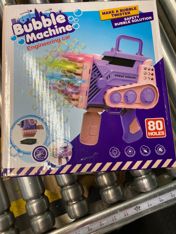 Photo 1 of Bubble  With Light Bubble Solution Automatic 69 Holes Bubble Machine Gun Bubbles Maker Blaster Blower Toys for Kids Outdoor Indoor Birthday Wedding Party Pink