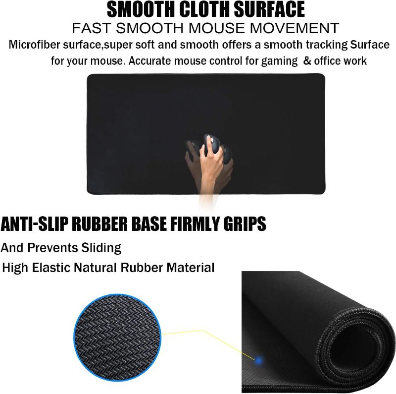 Photo 1 of TEDNETGO Large Mouse Pad, Gaming Mouse Pad, Long Mouse Pads, Waterproof Extra Large Big Mouse Pad with Stitched Edge, XXL Non-Slip Black Computer Mousepad Desk Mat for Gamer, Office & Home, Black