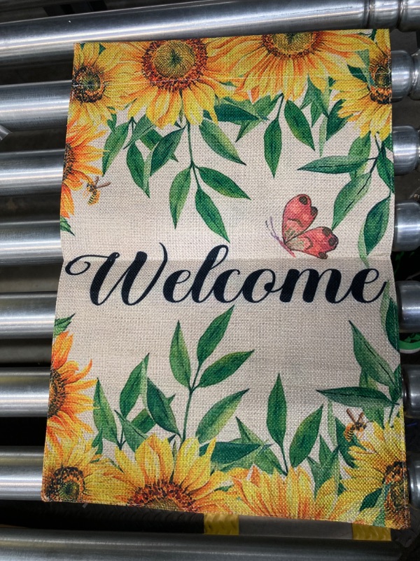 Photo 2 of CROWNED BEAUTY Summer Floral Garden Flag 12x18 Inch Double Sided Small Welcome Burlap Holiday Flag for Outside Yard