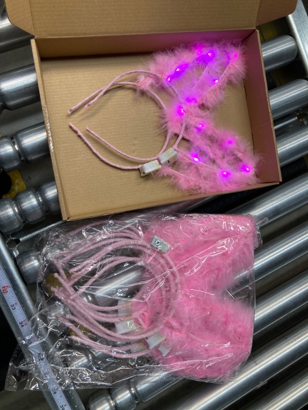 Photo 2 of 12 Pcs Easter Light up Bunny Ears Pink LED Ears Headband Easter Glow in dark Bunny Headband for Women Girls Easter Party Accessories