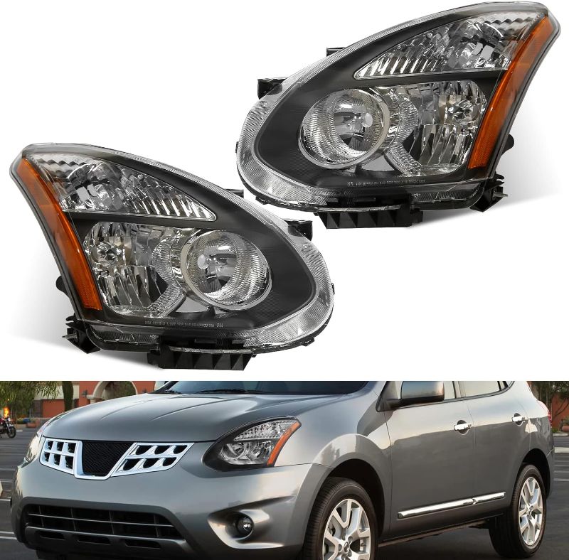 Photo 1 of BoardRoad Headlights Assembly Fit for 2008-2013 Nissan Rogue / 2014 2015 Select Halogen Headlamps Replacement Black Housing Amber Reflector Driver and Passenger Side