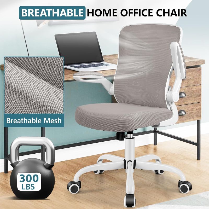 Photo 1 of MINLOVE Office Chair Ergonomic Desk Chair with Adjustable Lumbar Support and Height, 90° Flip-up Armrests, Ergo Desk Chairs with Wheels, 360° Swivel Mesh Chair, Home Work Use (Gray) https://a.co/d/8vXjCPm