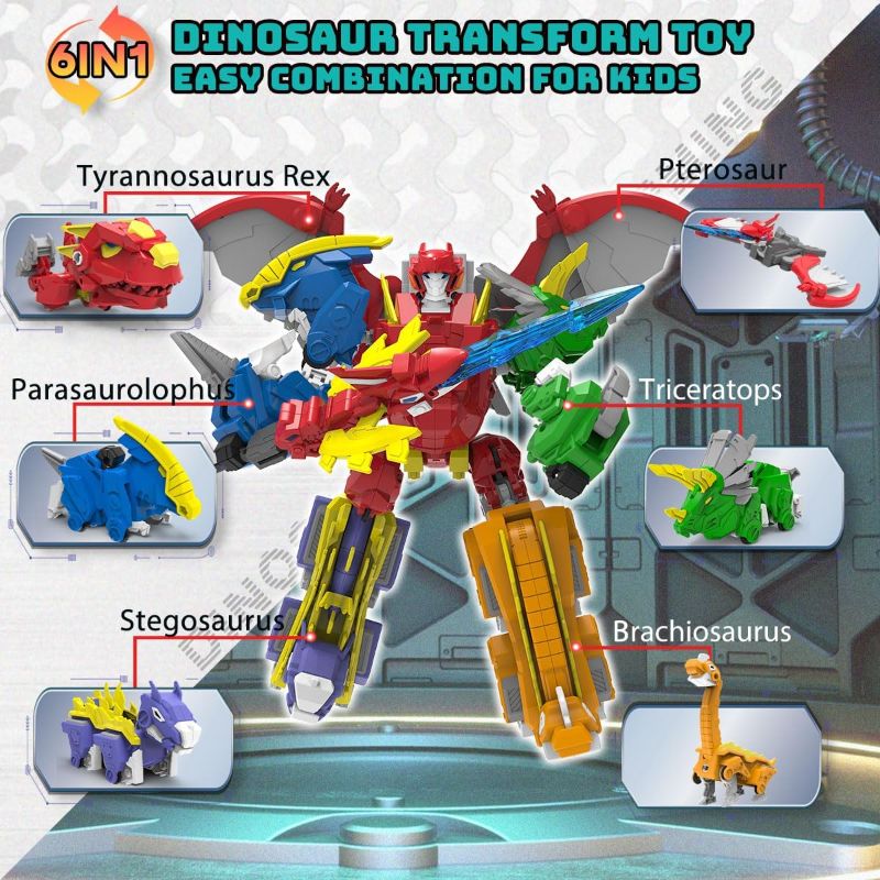 Photo 1 of Wenbeier Robot Dinosaur Toys 6-in-1 Combined Large Robot Toys Take Apart Toys Including 6 Dinosaur Action Figures -Triceratops Deformation Toys for Kids 6-12?10“? 6 in 1(10in)