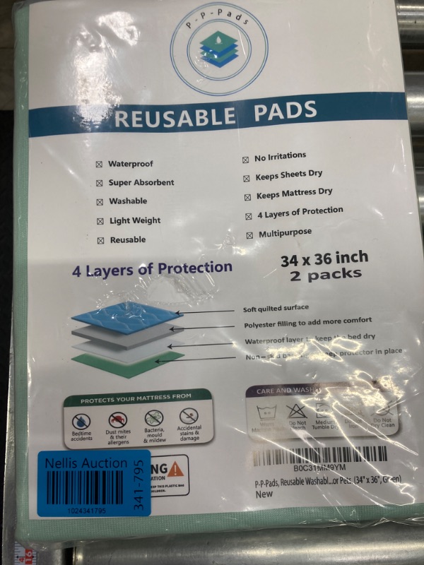 Photo 2 of [2 per Pack] 34" x 36" Adults, Seniors, Kids or Pets, Reusable Washable Heavy Absorbent Incontinence Pads. Leak Proof Protection Pad for Your Bed, Flooring, or Furniture (Green), 2 per Pack 34" x 36" Green