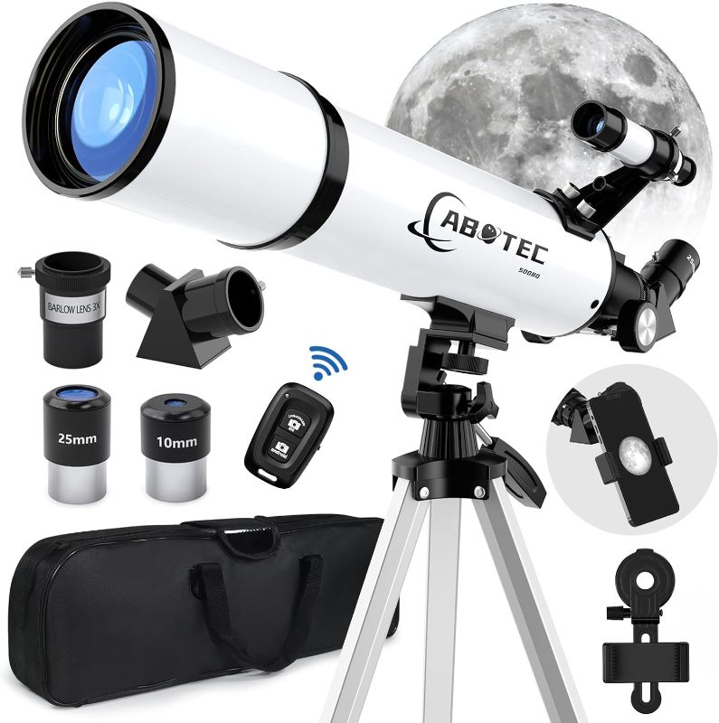 Photo 1 of Telescope, 80mm Aperture Telescopes for Adults Astronomy & Kids & Beginners, Portable 500mm Refracting Telescope with an Adjustable Tripod, a Bag, a Phone Adapter & a Wireless Remote