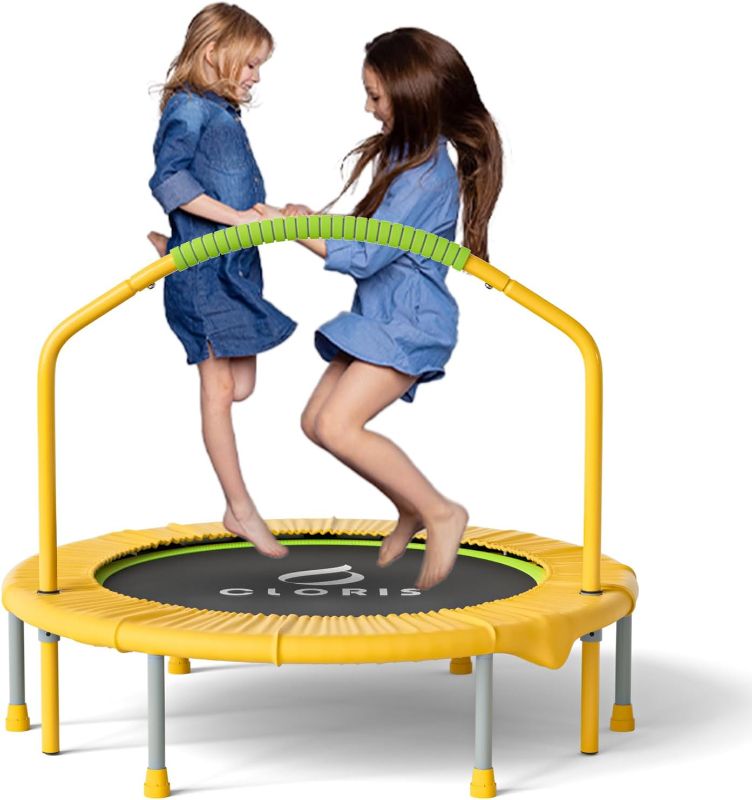 Photo 1 of CLORIS 38in/40in/48in Folding Trampoline Mini Rebounder Fitness Trampoline with Adjustable Foam Handle for Kids/Adult, with safty Padded Cover Best Gift for Kids/Adult https://a.co/d/hfSgHGP