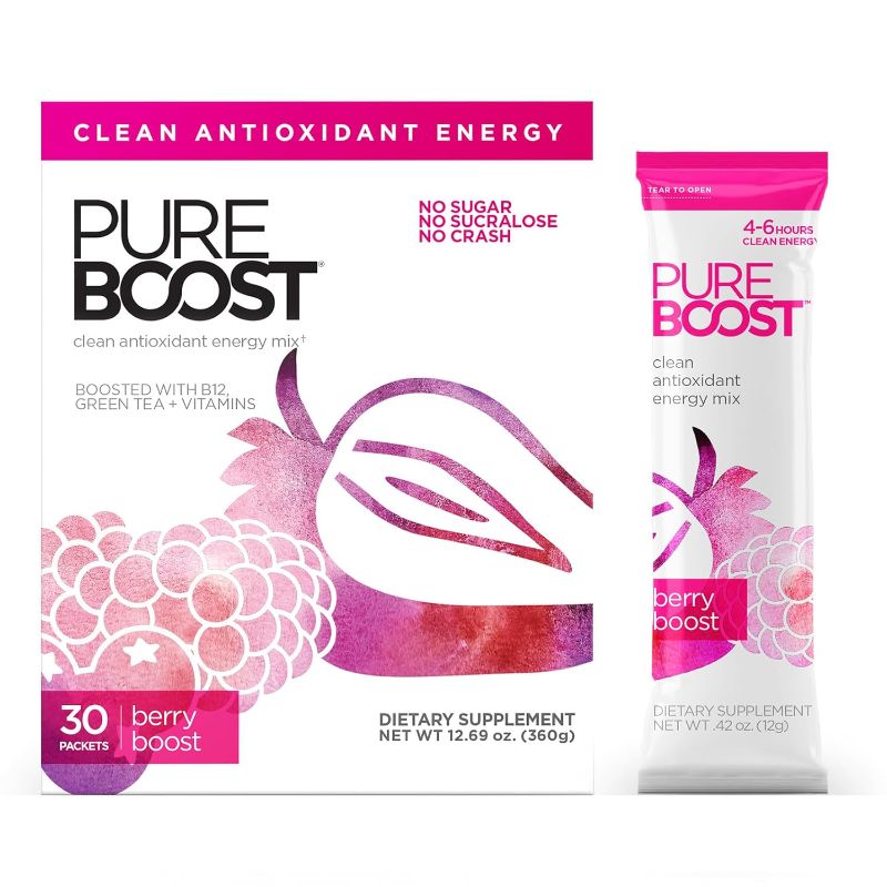 Photo 1 of 
Pureboost Clean Energy Drink Mix + Immune System Support. Sugar-Free Energy with B12, Multivitamins, Antioxidants, Electrolytes (Berry Boost, 30 Count