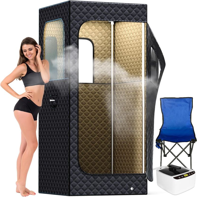 Photo 1 of Adamson Full Size Portable Steam Sauna - New 2024 - Indoor Sauna Tent for Home Spa Relaxation + Boost Health and Recovery + 2.6L 1000W Steamer + Chair + Remote + Foot massager https://a.co/d/0ibtBE2I