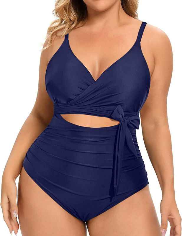 Photo 1 of Daci Women Plus Size One Piece Swimsuits High Waisted Tummy Control Bathing Suits Cutout Lace up Swimwear - 22 PLUS
