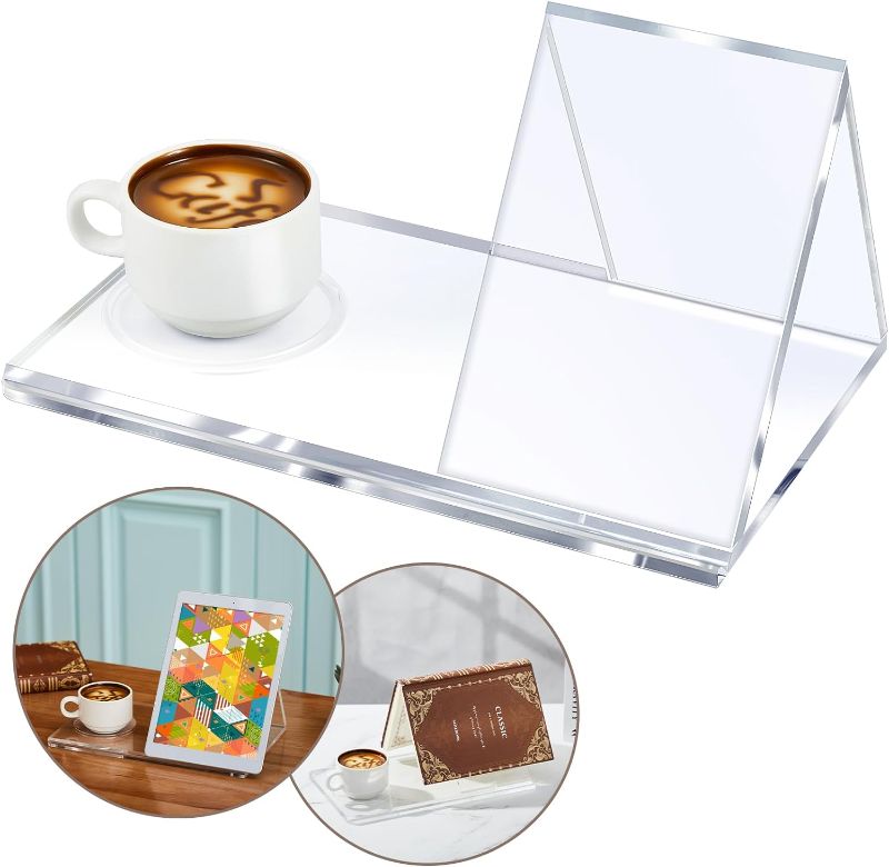 Photo 1 of Juexica Acrylic Triangle Book Holder Stand, Reading Book Valet Sturdy Book Rest with Cup Holder, Bedside Book Holder, Multi Functional Bookshelf Holder Small Bookcase for Book Lover
