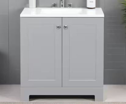 Photo 1 of 30 in. W x 19 in. D x 33 in. H Single Sink Freestanding Bath Vanity in Pearl Gray with White Cultured Marble Top
