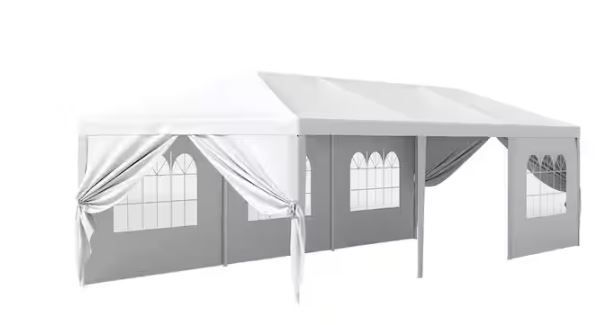 Photo 1 of 10 ft. x 30 ft. White Tent Patio Camping Party Wedding Tent Canopy with 8 Removable Sidewalls
