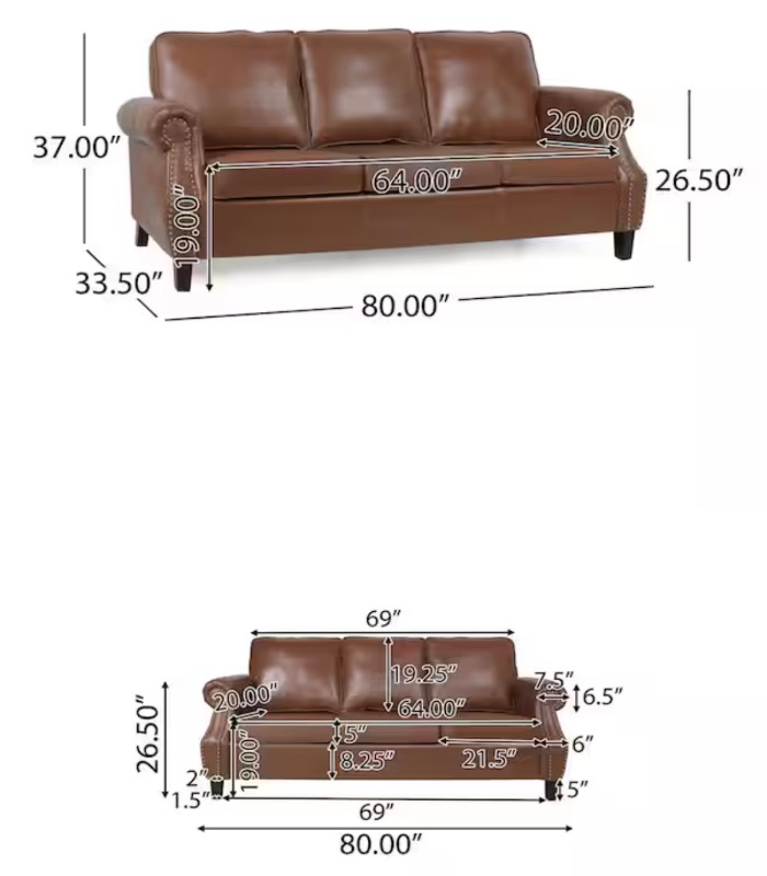 Photo 3 of  brown 3 Seater Loveseat Sofa, for Living Room, Button Tufted Sofa for Bedroom, Home Office, Apartment 