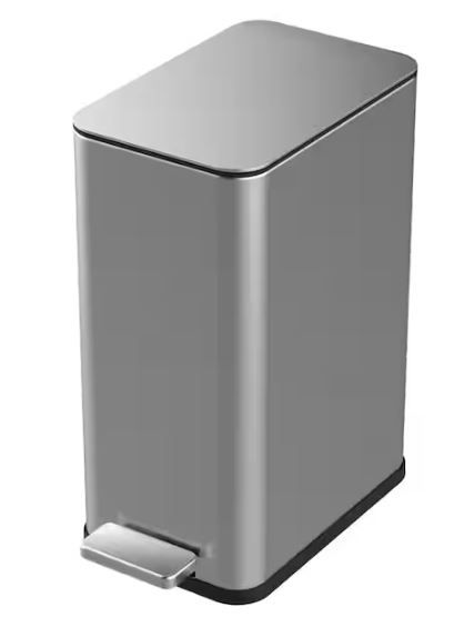 Photo 1 of 2.6 Gal. Stainless Steel Slim Step-On Trash Can
