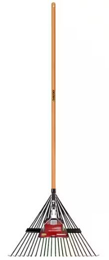 Photo 1 of 53 in. Long Wood Handle 22 in. Steel Leaf Rake
