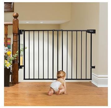 Photo 1 of Babelio 29.7-46.5" No Bottom Bar Baby Gate for Stairs, Safety Pet Gates with Large Walk Thru Door, Hardware Mount Dog Gate for The House and Doorways, Black
