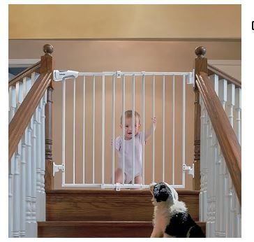 Photo 1 of Babelio 26-43" No Bottom Bar Baby Gate for Babies, Elders and Pets, 2-in-1 Hardware Mount Dog Gate for The House, Stairs and Doorways, Safety Pet Gates with Large Walk Thru Door, White
