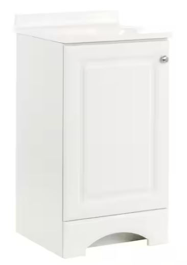 Photo 1 of 19 in. W x 18 in. D x 34 in. H Single Sink Freestanding Bath Vanity in White with White Cultured Marble Top
