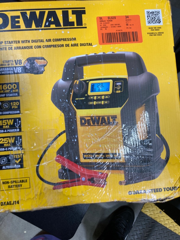 Photo 2 of DEWALT DXAEJ14-Type2 Digital Portable Power Station Jump Starter - 1600 Peak Amps with 120 PSI Compressor, AC Charging Cube, 15W USB-A and 25W USB-C Power for Electronic Devices 1600 Amps