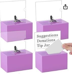 Photo 1 of 4 Pcs Acrylic Donation Box Suggestion Ballot Box for Fundraising with Lock and Sign Holder Raffle Box Donation Jar Tip Ticket Box for Business Cards Voting Charity, 6.1 x 4.3 x 3.8 Inch(Purple)