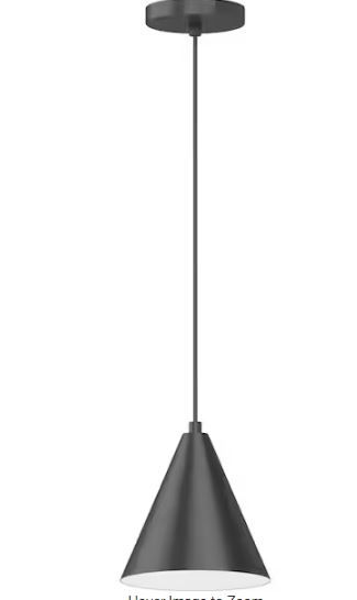 Photo 1 of 1-Light Black Island Pendant Light with Cone Metal Shade
