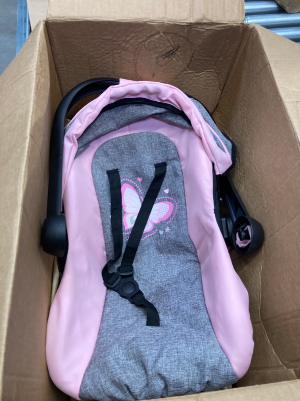 Photo 2 of ****THE HANDLE IS BROEKN DOES NOT CONNECT TO THE CAR SEAT *** Bayer Design 67933AA Toy, Car Seat Easy Go for Neo Vario Pram with Cover, Doll Accessories, Pink, Grey with Butterfly,Grey/pink, for dolls up to 18"