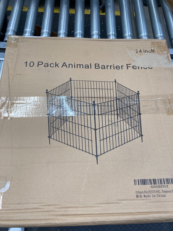 Photo 1 of 10 Panels No Dig Garden Fence for Outdoor Yard Decorative, 24 in(H) X 20 ft(L) Animal Barrier Fencing Rustproof Metal Wire Panel Border for Dog, Rabbits, and Patio Temporary Ground Stakes