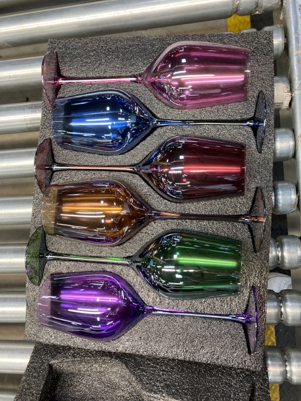 Photo 1 of Colored Wine Glasses Set of 6, Long Stem Hand Blown 