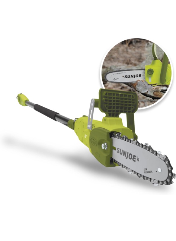 Photo 1 of Sun Joe SWJ806E 8-Inch 8.0 Amp 2-in-1 Convertible Pole Chain Saw, Green