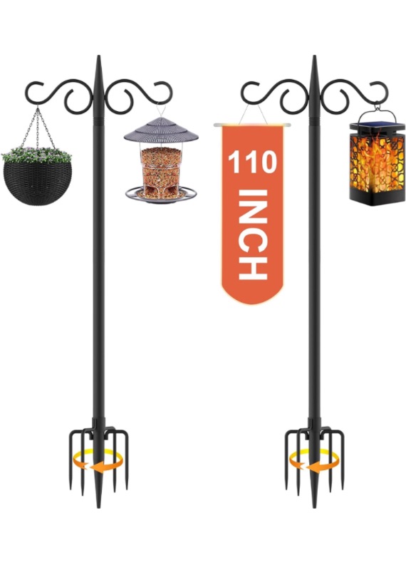 Photo 1 of ***PACK OF 1 OTHER IS MISSING THE TOP HALF*** Double Shepherds Hooks for Outdoor,1 PACK 110 Inch Bird Feeder Pole with 5 Prongs Base,Heavy Duty Shepherds Hook,Suitable for Garden in Hanging Flower Basket,Lantern,Bird Nests (110 Inch)