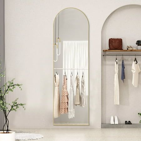 Photo 1 of EDX Arched Full Length Mirror 59 X16 Full Body Mirror Rectangle Free Standing Wall Mounted Leaning Hanging Floor Mirrors Gold