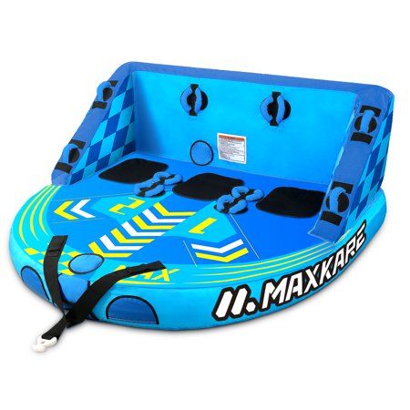 Photo 1 of Maxkare 3 Person Inflatable Towable Tube for Boating Waterskiing with EVA Foam Seat Pads-Blue
