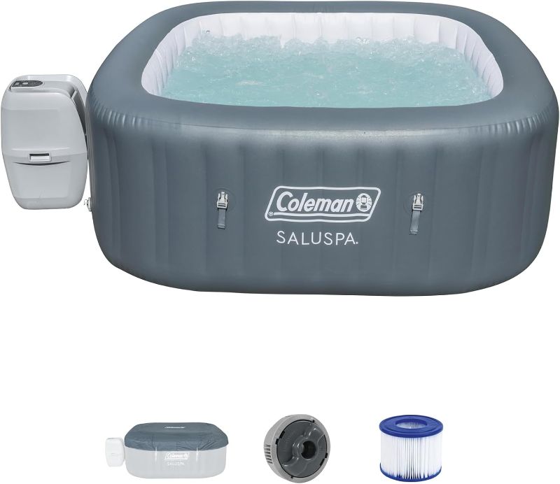 Photo 1 of Coleman SaluSpa AirJet 4 to 6 Person Inflatable Hot Tub Square Portable Outdoor Spa with 114 Soothing AirJets and Insulated Cover, Gray
 
