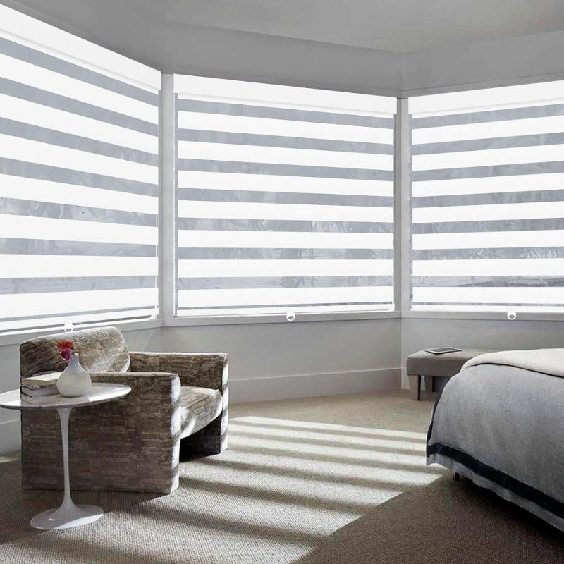 Photo 1 of Cordless Zebra Blinds for Windows Blackout,White Zebra Roller Blinds,Window Blinds and Shades Day and Night,Dual Layer Shades,Light Filtering Privacy Roller Window Shades,68" W * [30" H to 80" H]