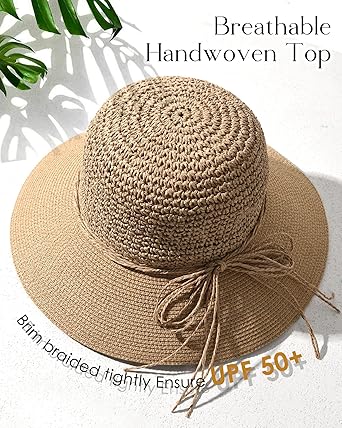 Photo 1 of FURTALK Sun Hats for Women Wide Brim Straw Hat Beach Hat UPF UV Foldable Packable Cap for Travel