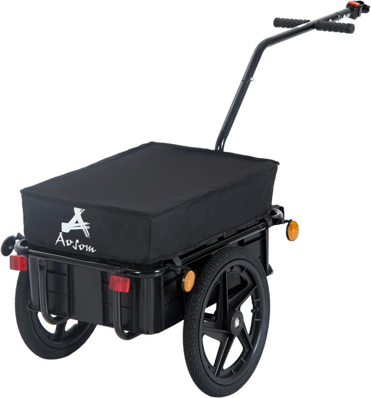 Photo 1 of Aosom Bicycle Cargo Trailer with Removable Box and Waterproof Cover, Bike Wagon Trailer with Two 16in Wheels, 18" X 26" CART